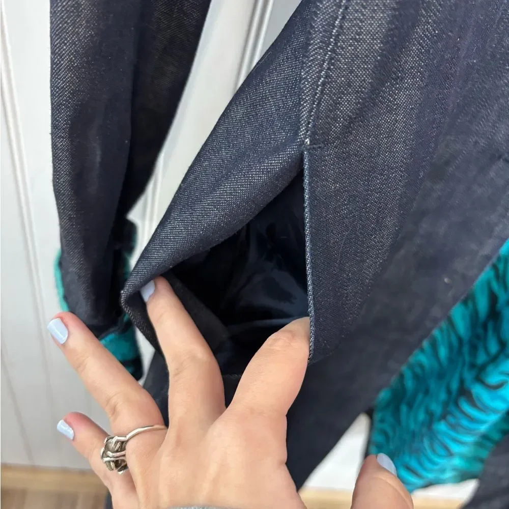 Versace Jeans Couture Y2K vintage Dark Denim trench Jacket with Teal zebraLining